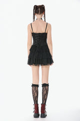 Black/Red Sleeveless Multi-Layered Lace Lace-Up Women's Grunge Cake Slip Dress Graduation Dress - Product - 4