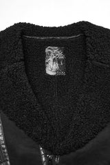 Black Plush Lapel Collar Sleeveless Asymmetric Zipper Men's Gothic Jacket - Product - 5