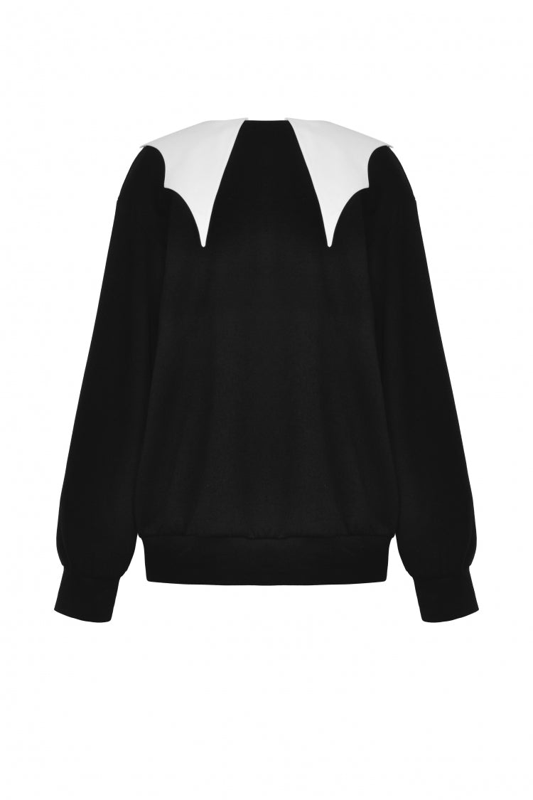 Black/White Point Peter Pan Collar Collar Long Sleeves Women's Gothic Vintage College Sweatshirt - Product - 21