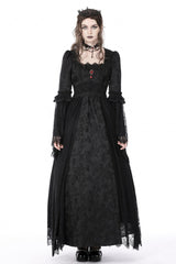 Black Square Collar Long Hime Sleeves Embroidered Lace Spliced Women's Gothic Maxi Wedding Dress - Product - 5