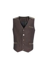 Brown Striped V Collar Stitching Slim Men's Gothic Vest - Product - 4