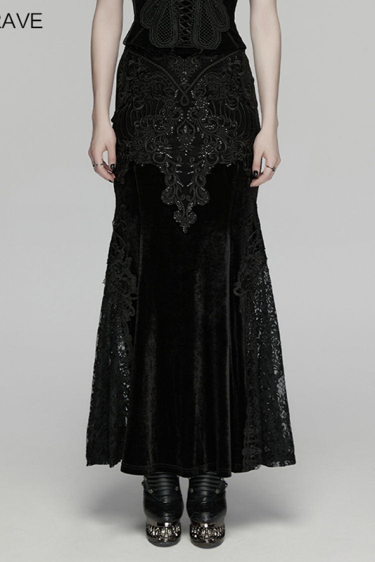Black Cut-Out Embroidered Lace Slim Fishbone Women's Gothic Elegant Gorgeous Skirt - Product - 4
