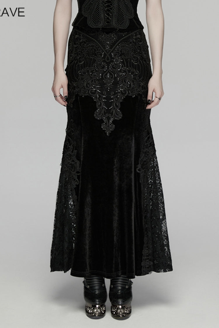 Black Cut-Out Embroidered Lace Slim Fishbone Women's Gothic Elegant Gorgeous Skirt - Product - 4