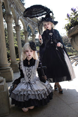 Black Witch Long Sleeves Ruffle Bowknot Stitching Lace Gothic Lolita Long Dress - Product - 9