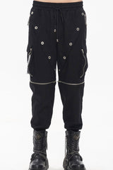 Black Punk Multi Pocket Skull Claw Metal Chain Decorative Zipper Wear More Men's Long Pants - Black - 1