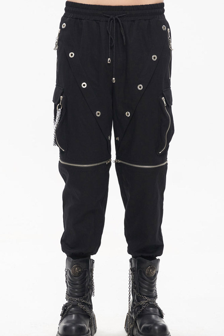 Black Punk Multi Pocket Skull Claw Metal Chain Decorative Zipper Wear More Men's Long Pants - Black - 1