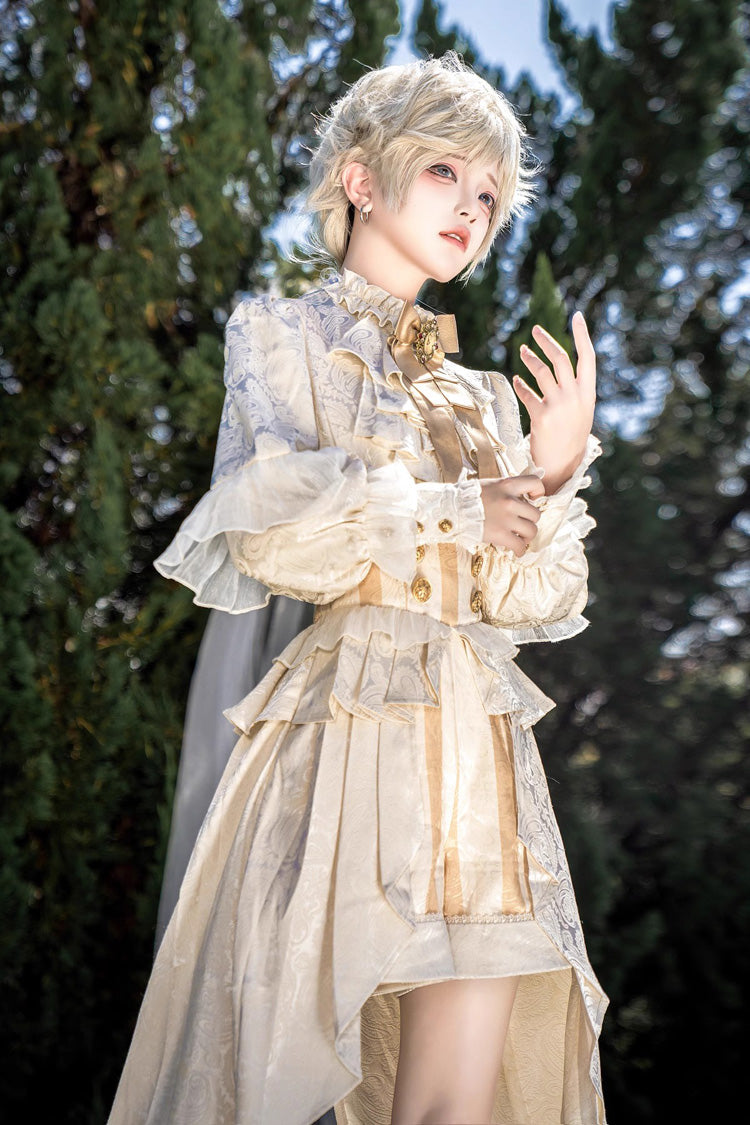 Golden Jacquard Print Ruffle Elegant Prince Handsome Ouji Lolita Shorts - Product - 9