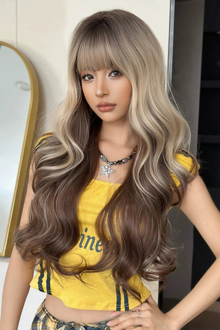 Gold‑Brown Balayage Ombre Y2K Asian Girl Vibe Seamless Sweet Lolita Long Curly Wig - Product - 7