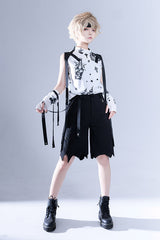 White Round Collar Spooky Shadow Printing With Hand Sleeves Ouji Lolita Sleeveless - Product - 2