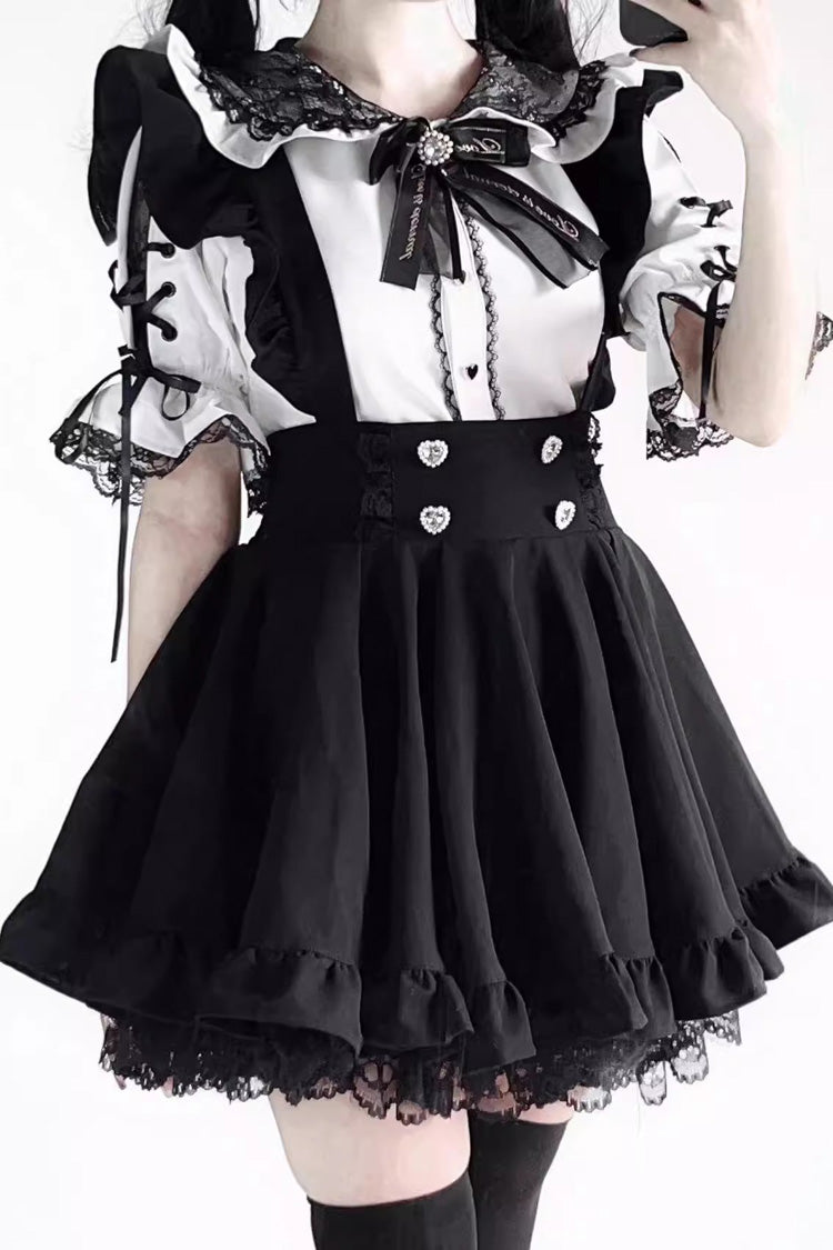 Black Solid Color Ruffle Lace Jirai Kei Japanese Strap Dress - Product - 3