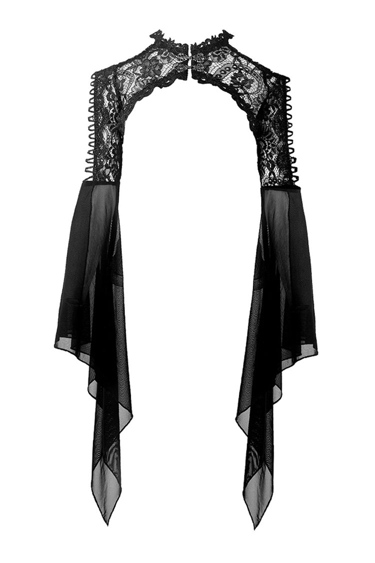 Black Off Shoulder Sheer Lace Long Trumpet Chiffon Sleeves Cut-Out Women's Gothic Capelet - Product - 3