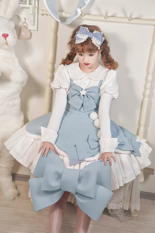 Cute Girl Doll Collar Hair Ball Christmas Princess Sweet Lolita JSK Dress Full Set - Product - 4