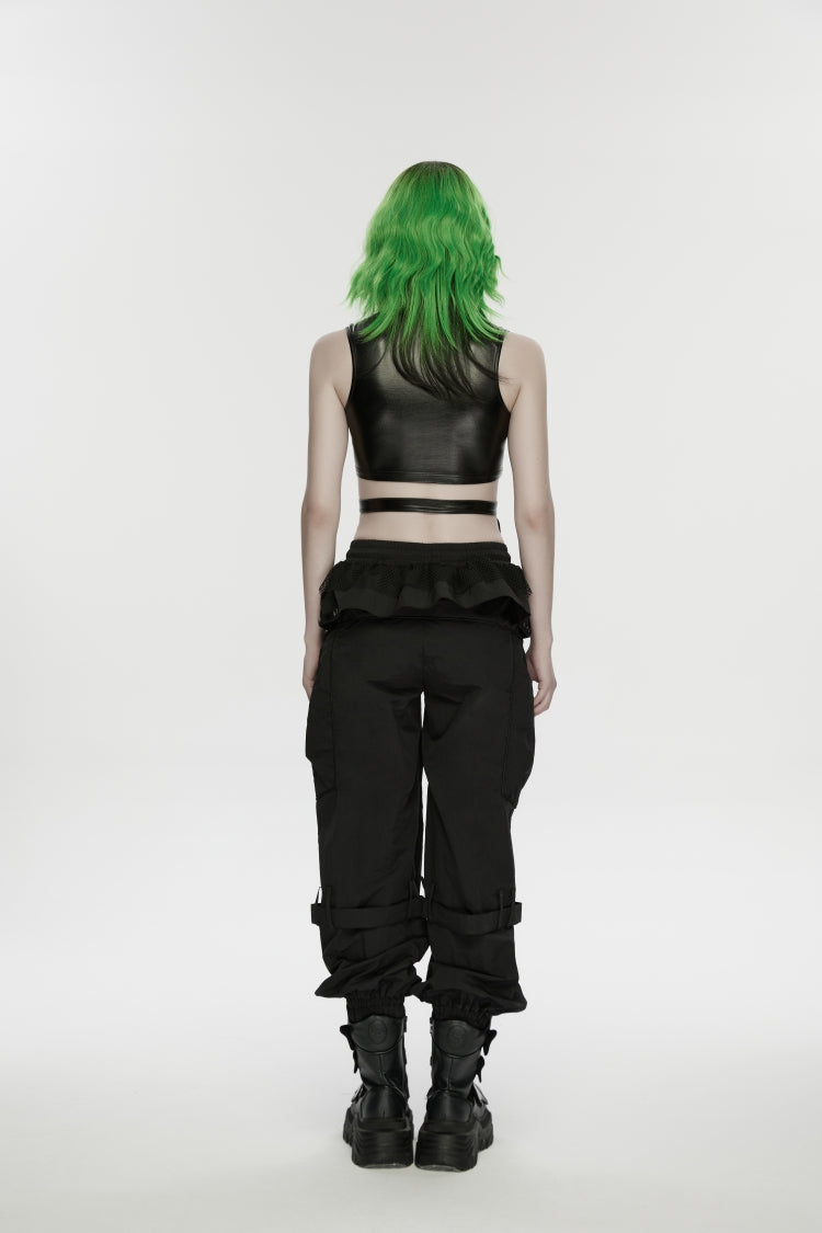 Pleated Women's Punk Ruffled Hem Big Pockets Cargo  Pants cool - Product - 2
