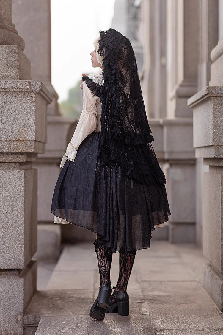 Black Eternal Life Song Print Cross Embroidery Sleeveless Ruffle Gothic Lolita Dress - Product - 5