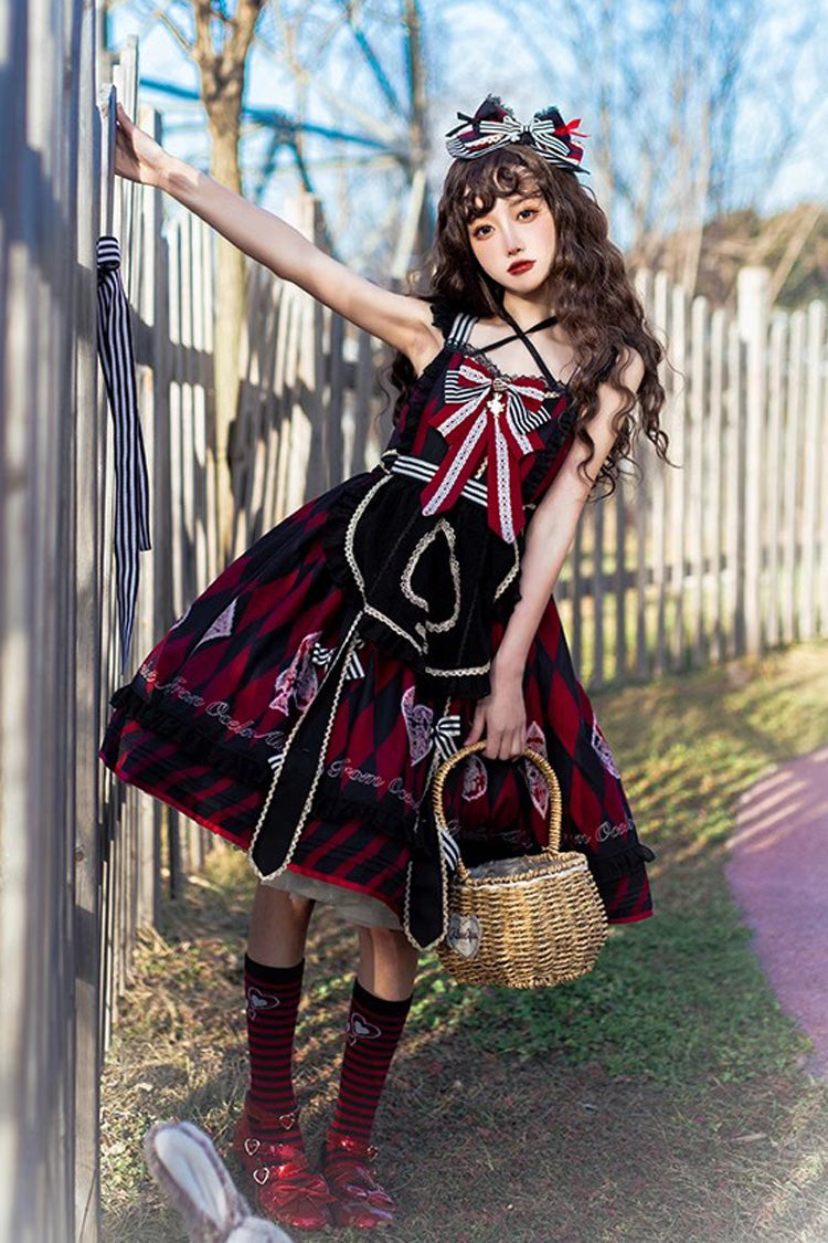 Black/Red Heart Print Bowknot Sweet Princess Alice Lolita Jsk Dress - Product - 2