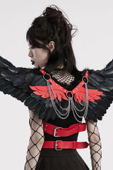 Artificial Leather Stitching Women's Steampunk Feather Wing Harness 2 Colors - Black/Red - 9