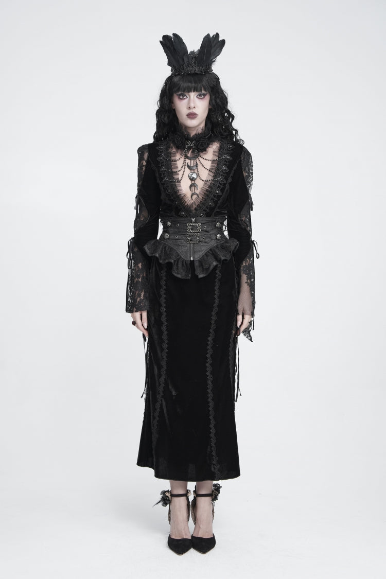 Black Lace Slim Fit Buckled Zippered Pleated Women's Gothic Girdle - Product - 7