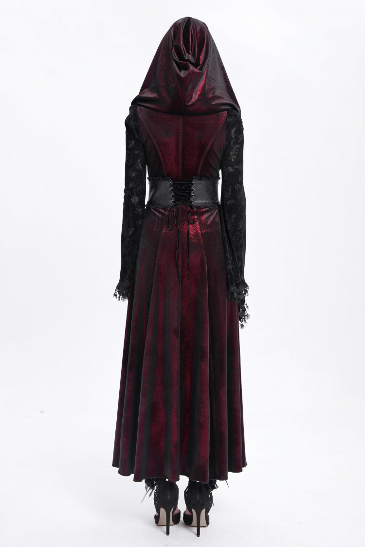 Red Long Sleeves Hollow Embroidery Hooded Ripped Women's Gothic Dress Coat - Product - 12