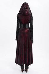 Red Long Sleeves Hollow Embroidery Hooded Ripped Women's Gothic Dress Coat - Product - 12