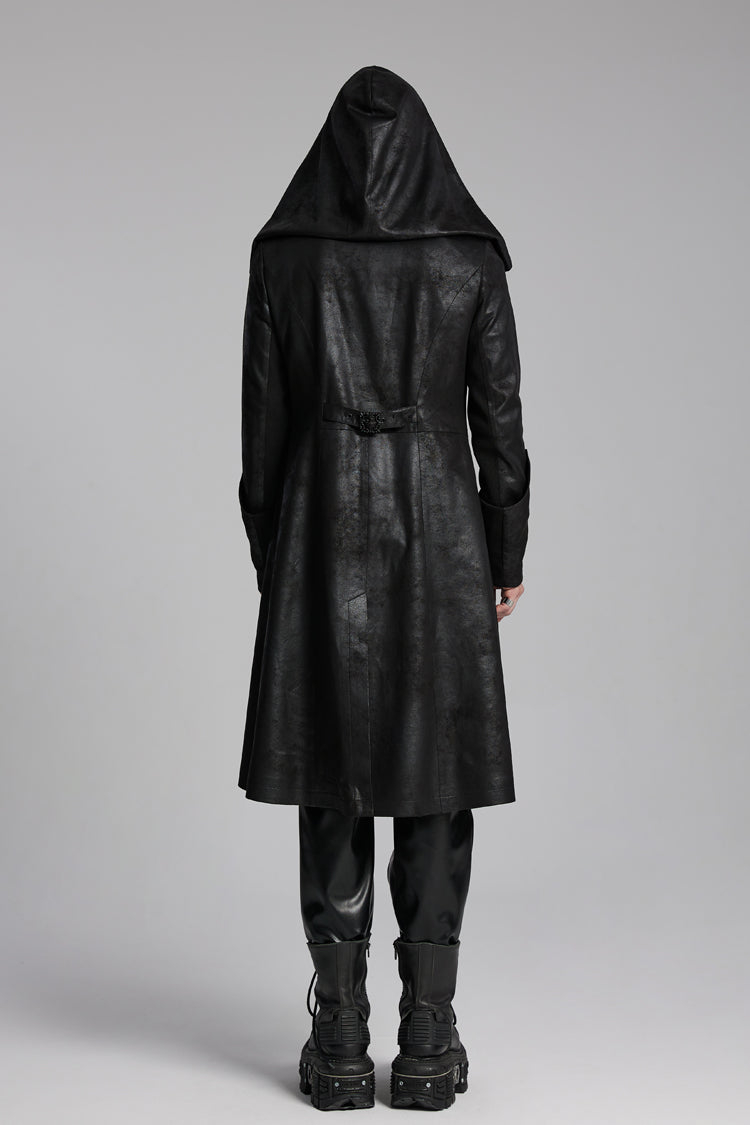Black Zip Pleated Hooded Men's Gothic Jacket - Product - 6