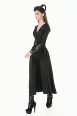 Black Women's Gothic High Waisted Embroidered Gathered Maxi Skirt - Product - 2