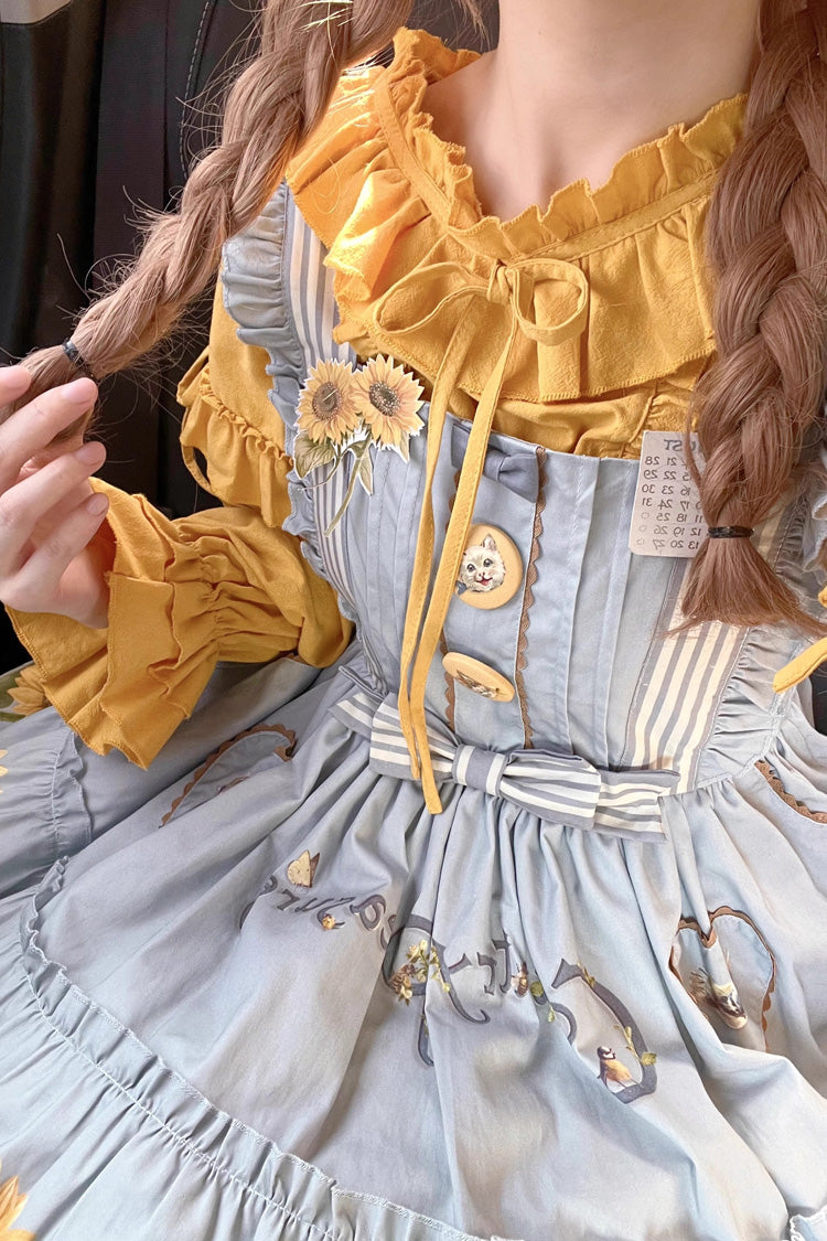 Cat and Sunflower Print Bowknot Sweet Lolita Jsk Dress 2 Colors - Product - 17