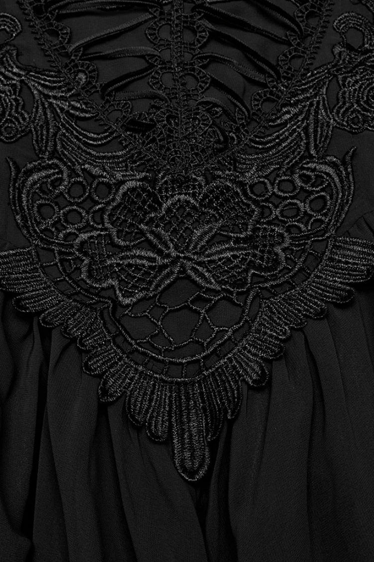 Black Floral Embroidery Lace-Up Women's Gothic Slip Dress - Product - 6
