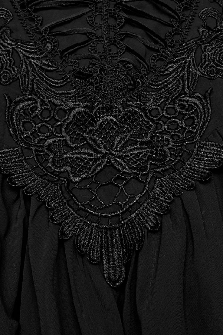 Black Floral Embroidery Lace-Up Women's Gothic Slip Dress - Product - 6
