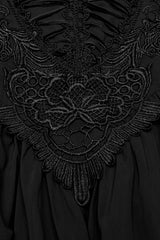 Black Floral Embroidery Lace-Up Women's Gothic Slip Dress - Product - 6