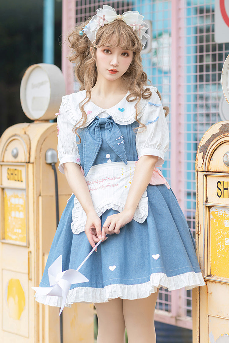 Blue [Cowboys Are Busy] Ruffle Bowknot Sweet Lolita Strap Dress - Product - 5