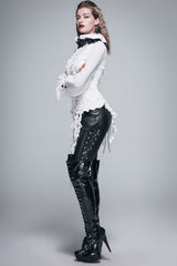 White Lace Up Chiffon Ruffled Dovetail Womens Gothic Blouse - Product - 3