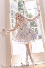 Blue [Moonstone] Sleeveless Ruffle Embroidery Bowknot Lace Fishbone Sweet Princess Lolita Dress - Product - 8