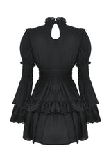 Black Lace Ruffled Stand Collar Long Puff Sleeves Cut-Out Women's Gothic Grad Dress - Product - 13