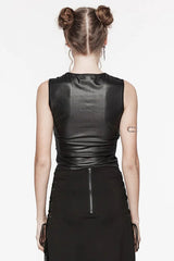 Black Round Collar Sleeveless Stitching Mesh Ripped Women's Punk Tank Top - Product - 3