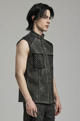 Grey Stand Collar Stitching Men's Punk Vest - Product - 2