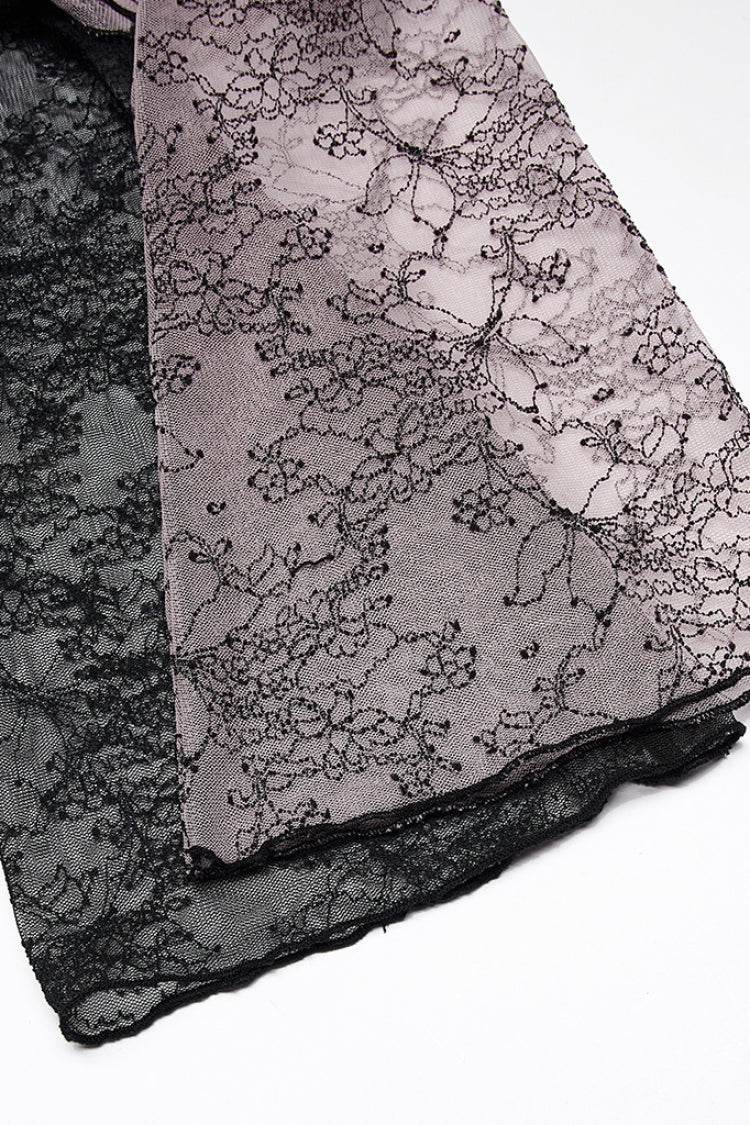 Pink/Black Gothic Lace Stitching Simple Sexy Style Thin See Through Horn Long Sleeved Women's T-Shirt - Product - 7