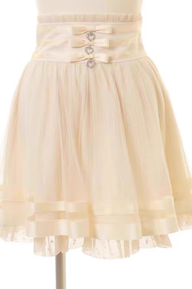 Japanese Multi-Layered Ruffle Lace Sweet Jirai Kei Skirt 3 Colors - Beige - 1
