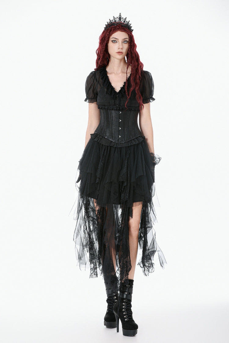 ブラック 無地 ノースリーブ レース レースアップ レディース パンク Underbust コルセット