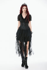 Black Solid Color Sleeveless Lace Lace-Up Women's Punk Underbust Corset - Black - 1