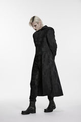 Black Long Sleeves Jacquard Embroidered Spliced Lace Hooded Color-Blocked Men's Punk Cool Coat - Product - 9