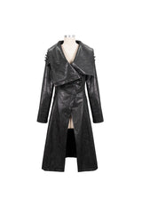 Black/Gray Large Neckline Design Long Leather Shoulder String Decoration Women's Punk Jacket - Product - 4