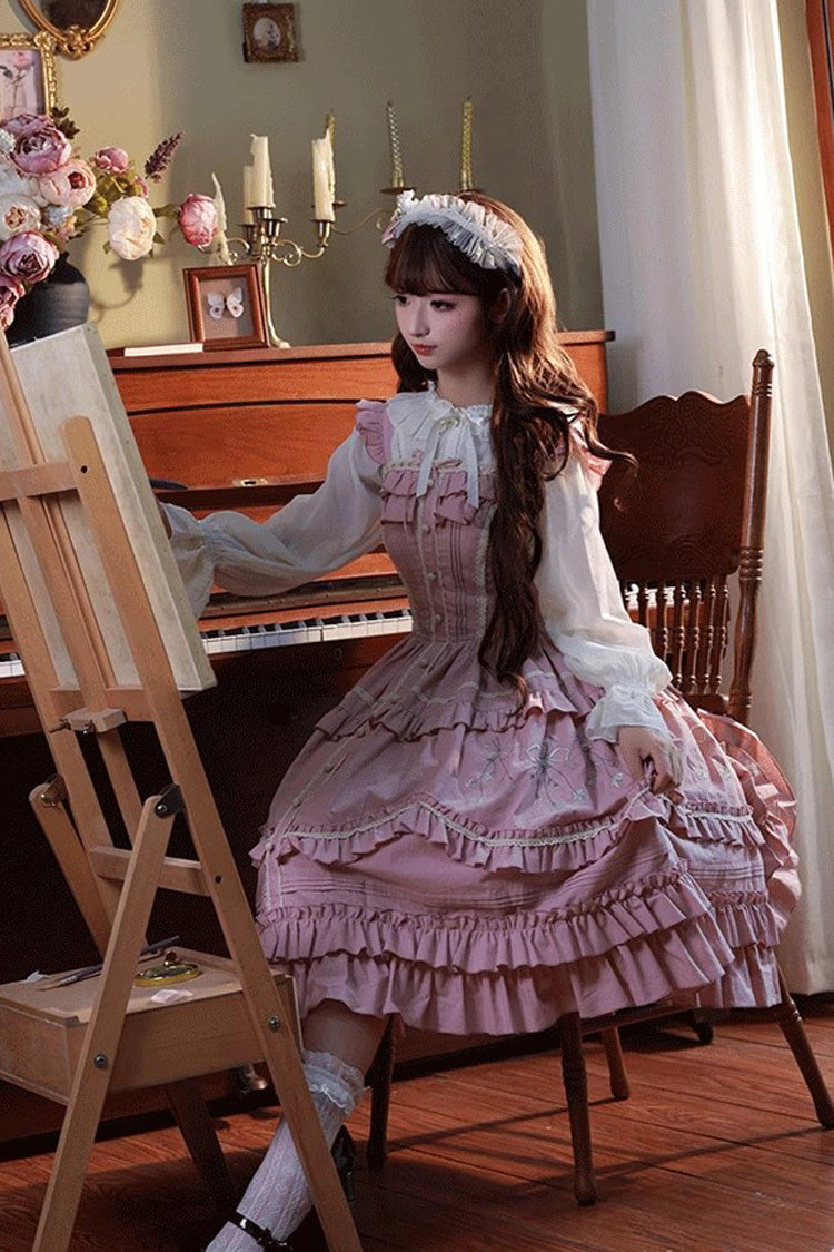 Pink Pastoral Style Double-Layered Ruffle Embroidery Sweet Lolita Jsk Dress - Product - 6