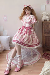 Rose Red [Grape Moon Almanac] Short Sleeves Multi-Layered Printed Ruffled Bow Sweet Lolita Dress - Product - 7
