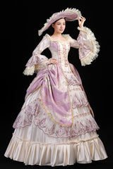 Pink/Champagne Trumpet Sleeves High Waisted Ruffled Multi-Layer Hollow Embroidery Print Victorian Lolita Prom Dress - Product - 3