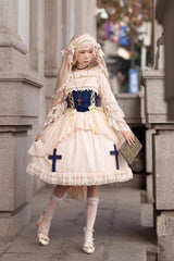 Apricot Eternal Life Song Print Cross Embroidery Sleeveless Ruffle Sweet Lolita Dress - Product - 2