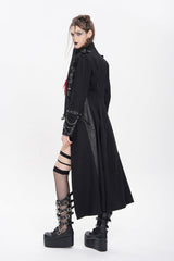 Black Stand Collar Long Sleeves Buckle Chain Women's Punk Jacket - Product - 12