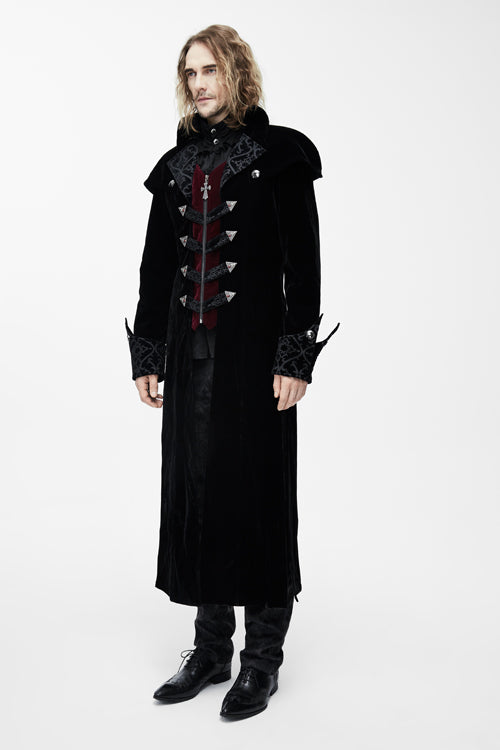 Western Fashion Gothic Pattern Event Shawl Collar Black Mens Velveteen Long Coats - Product - 2