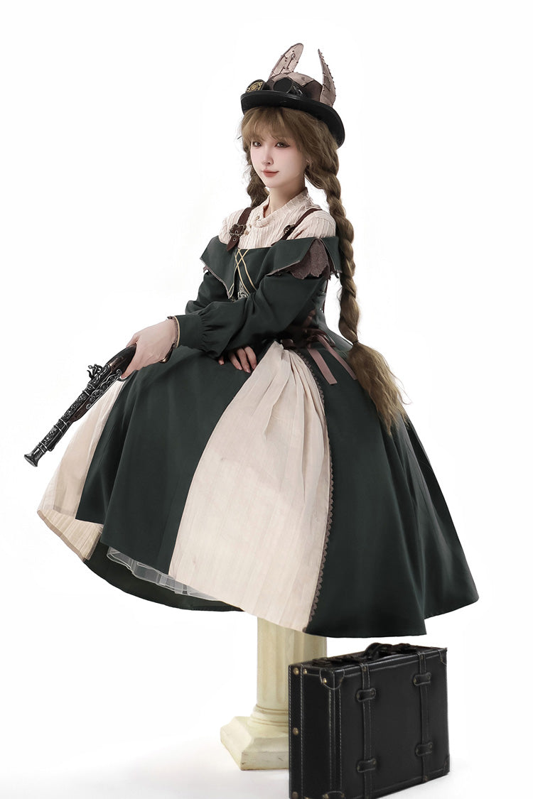 Dark Green Long Sleeves Ruffle Embroidery Bowknot Gothic Princess Lolita Dress - Product - 5
