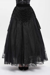 Black Floral Embroidered Beaded Women's Gothic Long Skirt - Product - 2