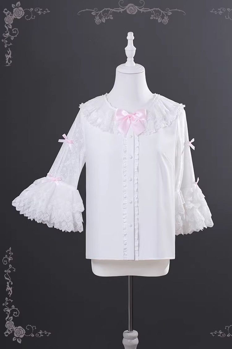Pink [Cherry Blossom Letter] Sleeveless Multi-Layered Ruffled Embroidered Open-Front Bow Gorgeous Sweet Lolita Jsk Dress - Blouse - 7